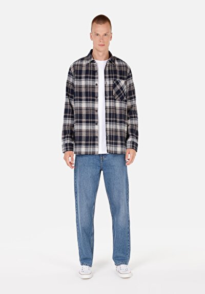 Image de Chemise À Manches Longues Marine Comfort Fit Plaid Flanelle Homme