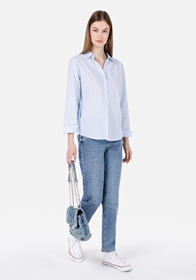 Image de 896 Maria Pantalon Bleu Tapered Leg En Mom Fit Femme