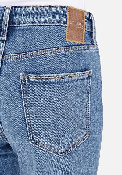 Afficher les détails de 896  Maria Pantalon Bleu Tapered Leg  En  Mom Fit Femme