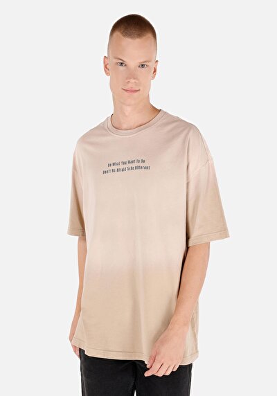 Afficher les détails de T-shirt À Manches Courtes Ecru Oversize Fit  Homme