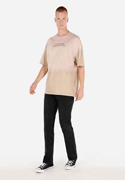 Afficher les détails de T-shirt À Manches Courtes Ecru Oversize Fit  Homme