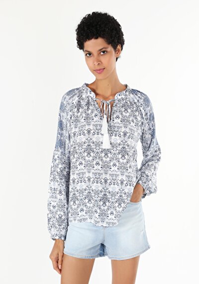 Image de Chemisier À Manches Longues Bleu Regular Fit Femme