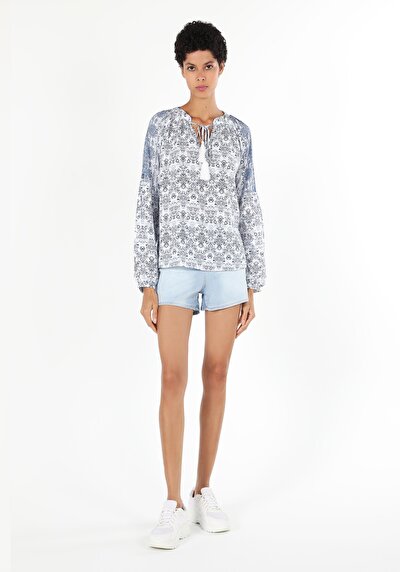 Image de Chemisier À Manches Longues Bleu Regular Fit Femme