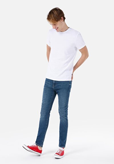 Afficher les détails de 035 Ryan Pantalon Bleu Slim Leg High Rise En  Skinny Fit Homme