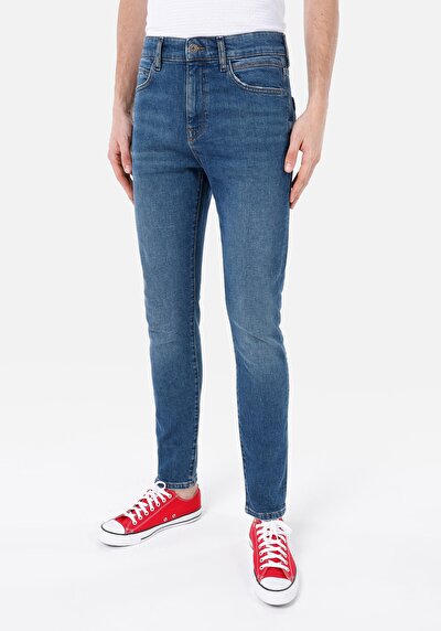 Afficher les détails de 035 Ryan Pantalon Bleu Slim Leg High Rise En  Skinny Fit Homme