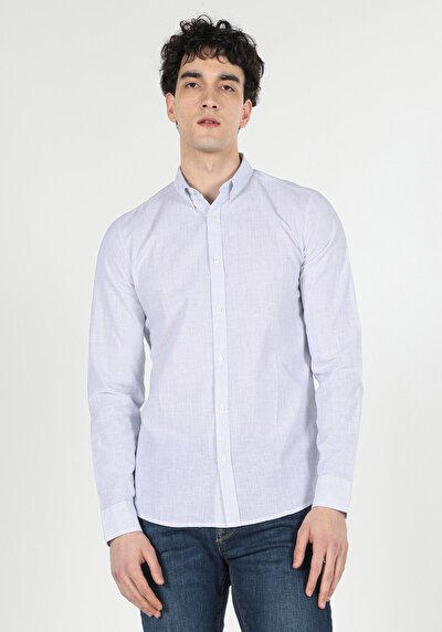 Image de Chemise À Manches Longues Bleu Slim Fit   Homme