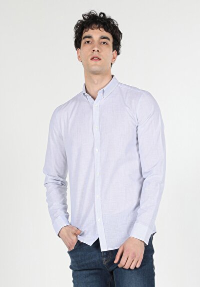 Image de Chemise À Manches Longues Bleu Slim Fit   Homme
