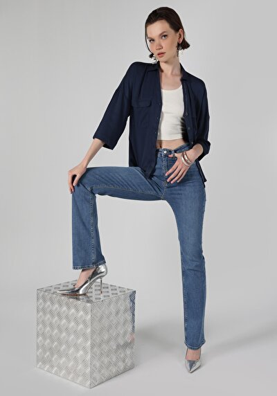 Afficher les détails de 797 Adel Pantalon Bleu   En  Flare Femme