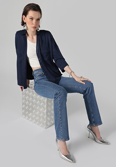 Afficher les détails de 797 Adel Pantalon Bleu   En  Flare Femme