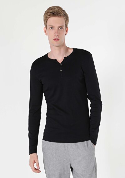 Image de T-shirt À Manches Longues Noir Slim Fit Homme