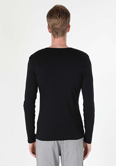 Image de T-shirt À Manches Longues Noir Slim Fit Homme