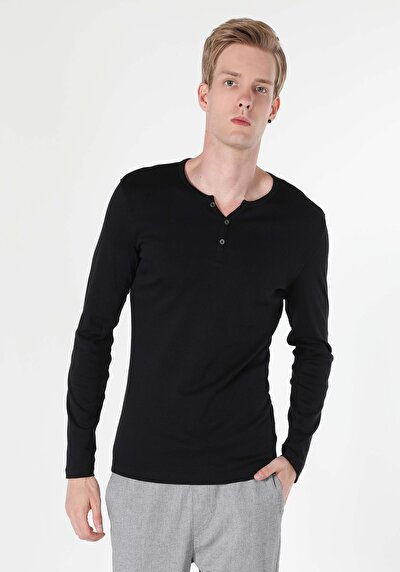 Image de T-shirt À Manches Longues Noir Slim Fit  Homme
