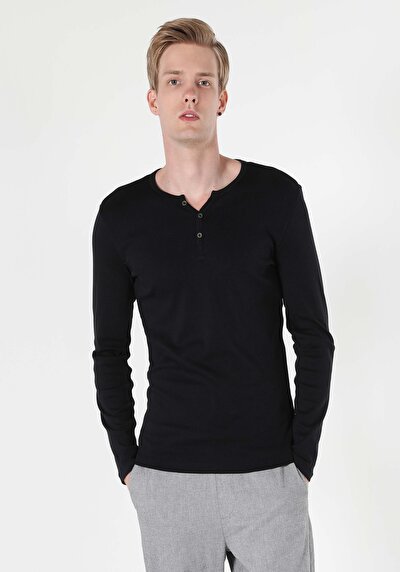 Image de T-shirt À Manches Longues Noir Slim Fit  Homme