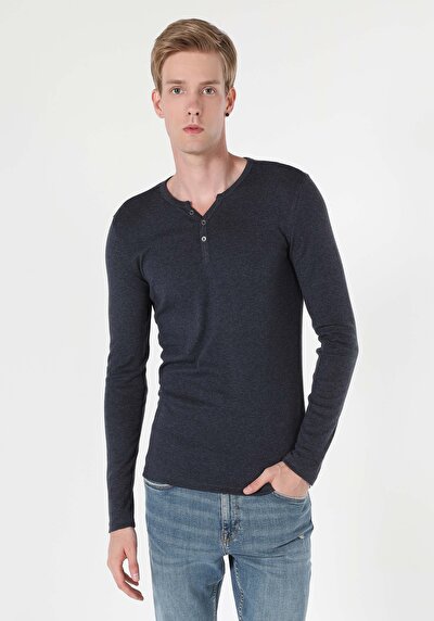 Image de T-shirt À Manches Longues Marine Slim Fit  Homme