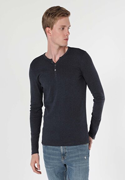 Image de T-shirt À Manches Longues Marine Slim Fit  Homme