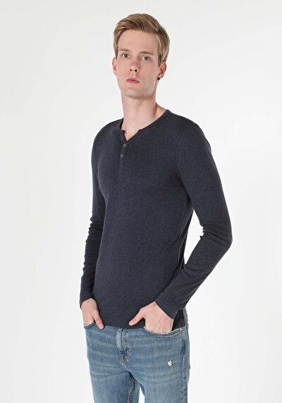 Image de T-shirt À Manches Longues Marine Slim Fit  Homme