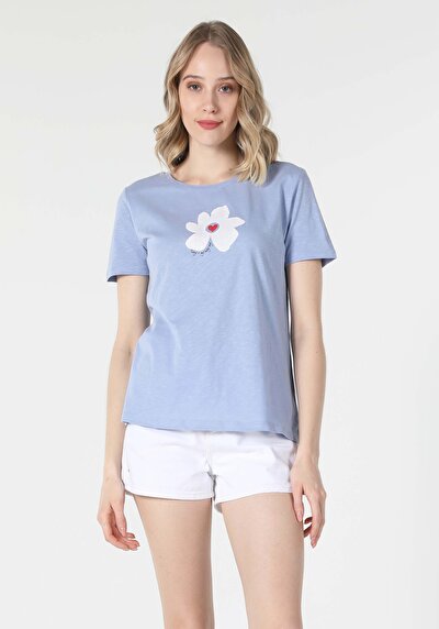 Image de T-shirt À Manches Courtes Bleu Regular Fit  Femme