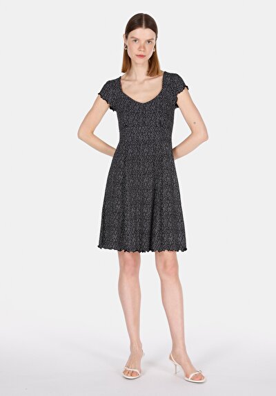 Image de Robe Noir Slim Fit Manches Courtes Mini Côtelé Femme