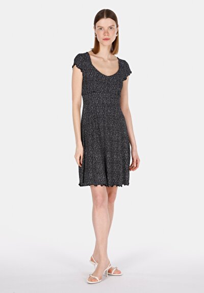 Image de Robe Noir Slim Fit Manches Courtes Mini Côtelé Femme