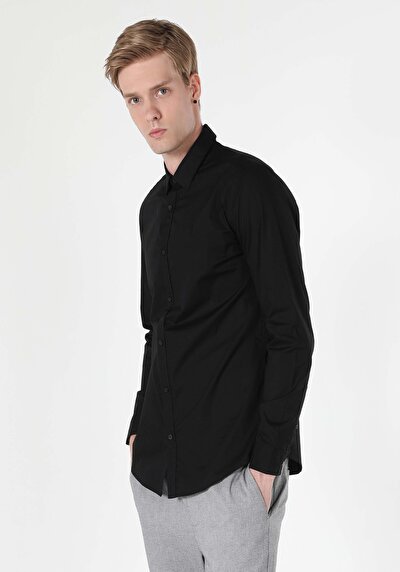 Image de Chemise À Manches Longues Noir Super Slim Fit Homme