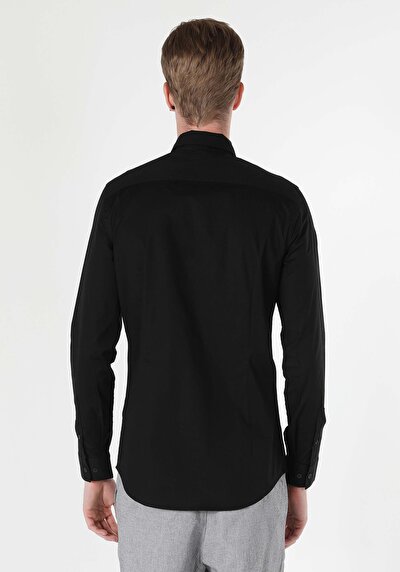 Image de Chemise À Manches Longues Noir Super Slim Fit   Homme