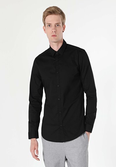 Image de Chemise À Manches Longues Noir Super Slim Fit Homme