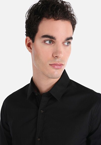 Image de Chemise À Manches Longues Noir Super Slim Fit   Homme