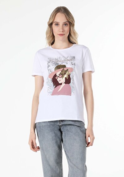 Image de T-shirt À Manches Courtes Blanc Regular Fit  Femme