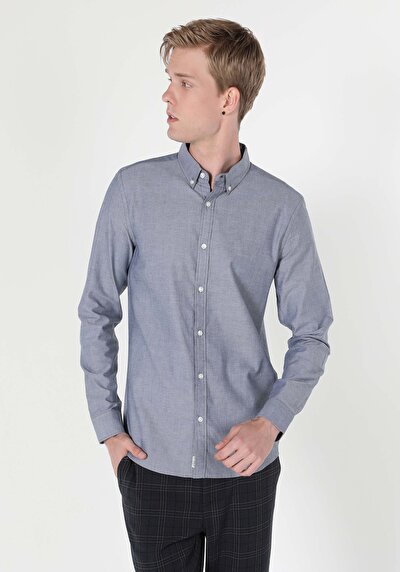 Image de Chemise À Manches Longues Anthracite Slim Fit Homme
