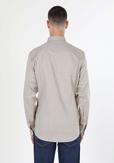 Image de Chemise À Manches Longues Ecru Slim Fit   Homme