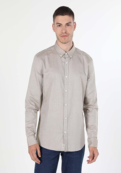 Image de Chemise À Manches Longues Ecru Slim Fit   Homme