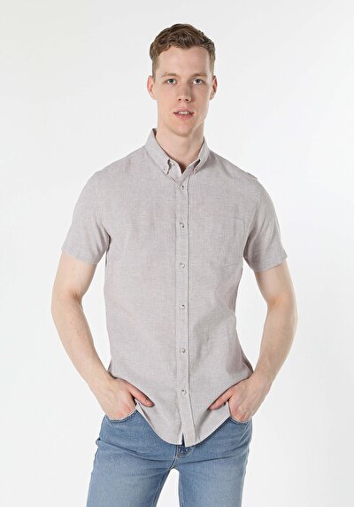 Image de Chemise À Manches Courtes Beige Regular Fit Homme