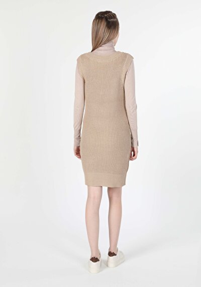 Image de Robe Beige Regular Fit Sans Manches Mini Tricots Femme