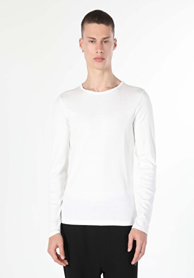 Image de T-shirt À Manches Longues Blanc Slim Fit  Homme
