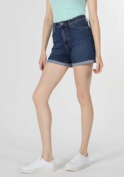 Afficher les détails de Short Bleu Mom Fit Femme