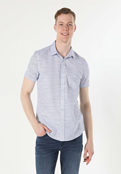 Image de Chemise À Manches Courtes Bleu Slim Fit Homme