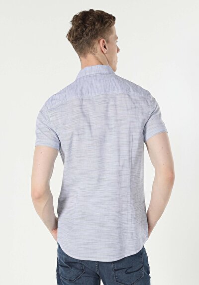Image de Chemise À Manches Courtes Bleu  Slim Fit Homme