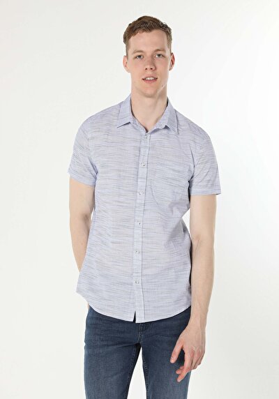 Image de Chemise À Manches Courtes Bleu  Slim Fit Homme