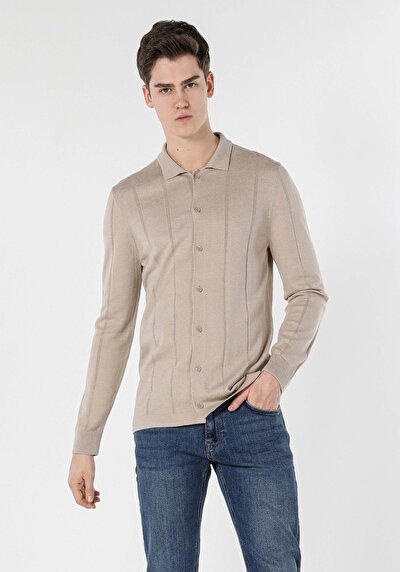 Image de Cardigan Tricot Beige Slim Fit Homme