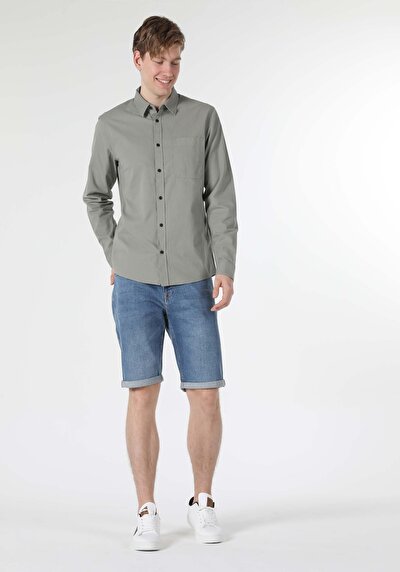 Image de Chemise À Manches Longues Kaki Regular Fit Homme