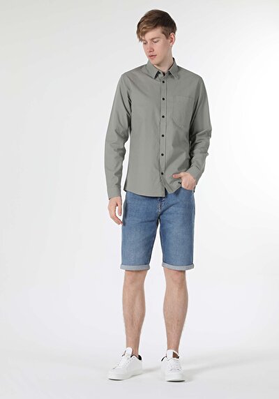 Image de Chemise À Manches Longues Kaki Regular Fit Homme