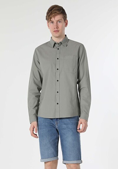 Image de Chemise À Manches Longues Kaki Regular Fit   Homme