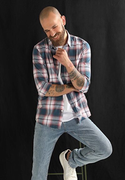 Image de Chemise À Manches Longues Bleu Slim Fit Homme