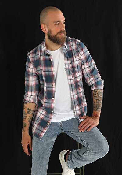 Image de Chemise À Manches Longues Bleu Slim Fit Homme