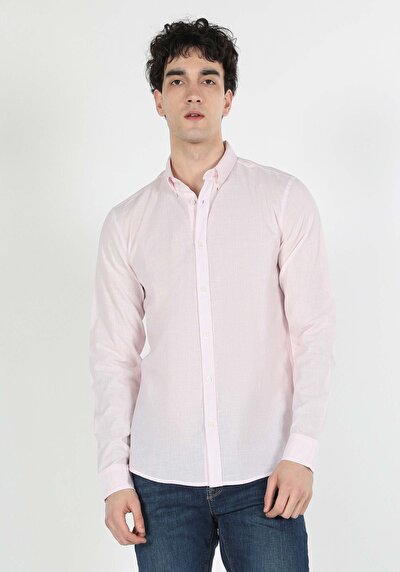 Image de Chemise À Manches Longues Rose Slim Fit Homme