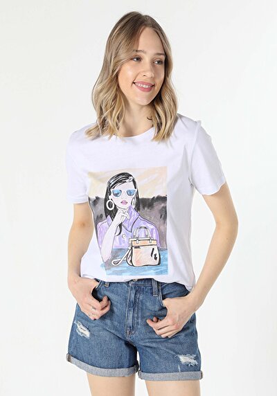 Image de T-shirt À Manches Courtes Blanc Regular Fit  Femme