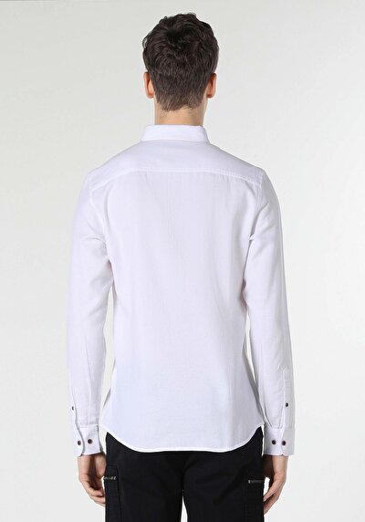 Image de Chemise À Manches Longues Blanc Slim Fit   Homme