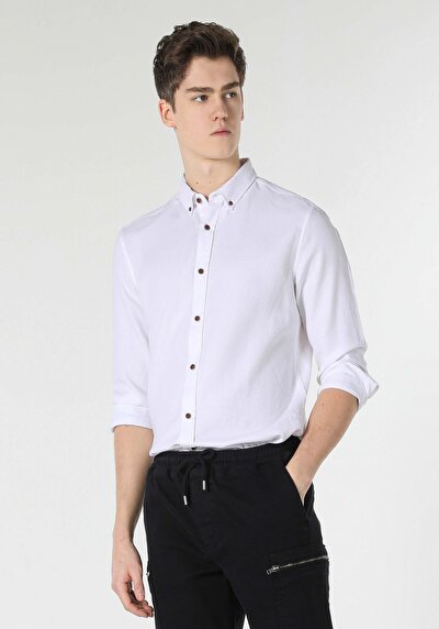 Image de Chemise À Manches Longues Blanc Slim Fit Homme