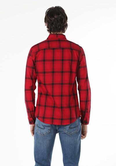 Image de Chemise À Manches Longues Rouge Slim Fit   Homme