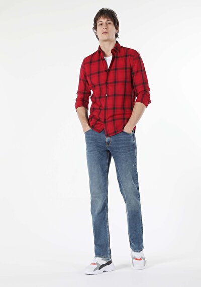 Image de Chemise À Manches Longues Rouge Slim Fit   Homme